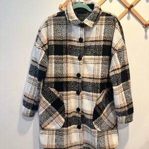 RDI Women's Checkered Teddy Jacket - Black, White, Tan
